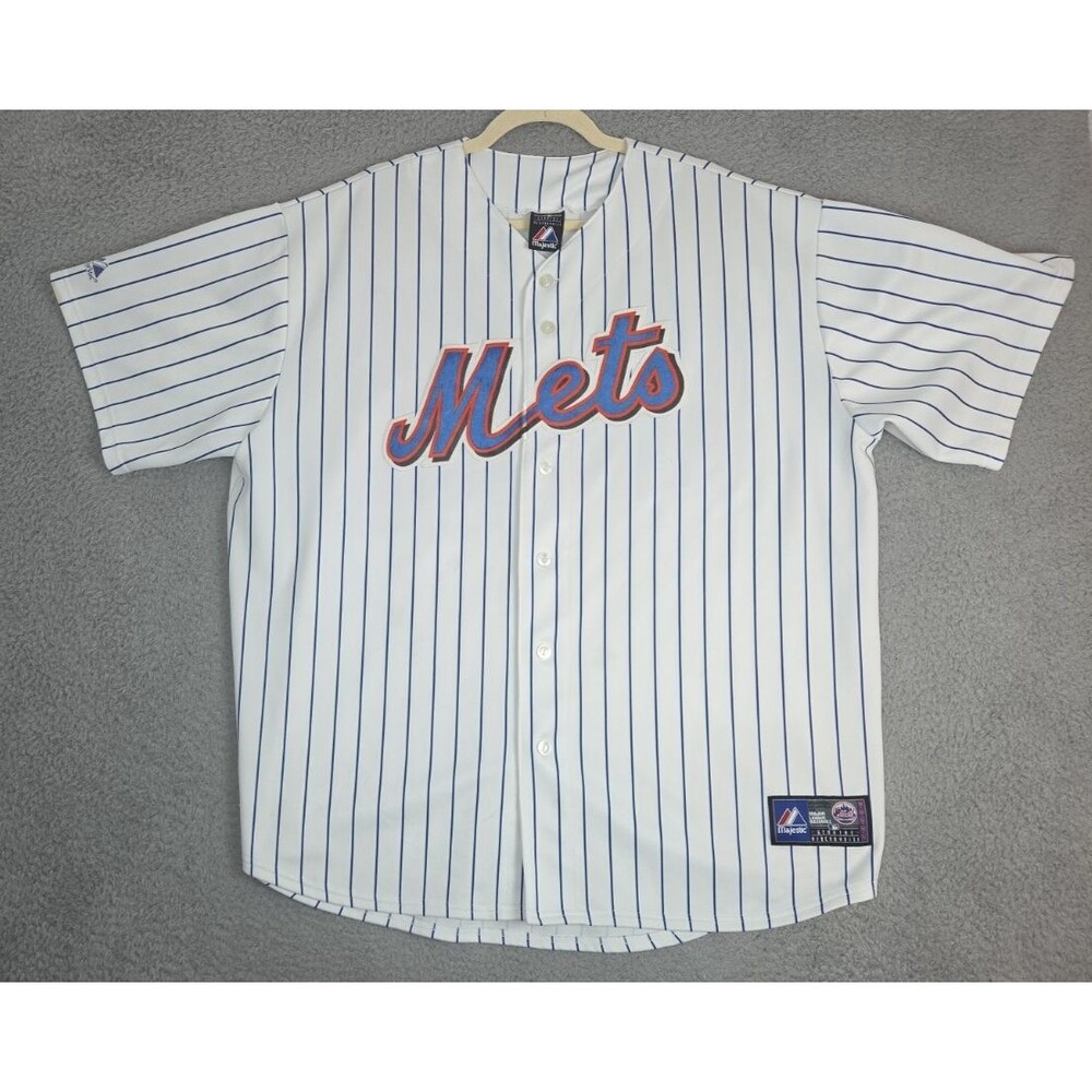 Vintage Majestic Stitched Jersey New York Mets Mens 54 2XL 3XL White Pinstripe